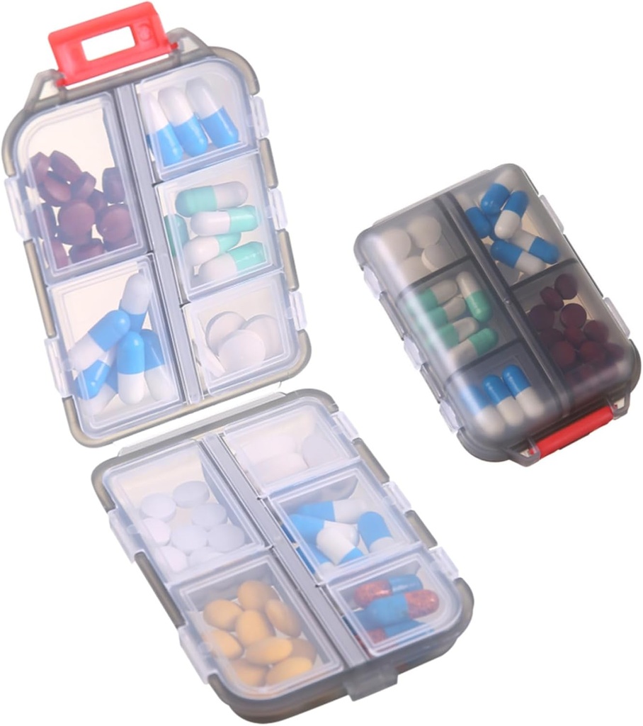 1Pack organisateur de pilules de voyage - 10 compartiments Pill Case, Compact et Portable Pill Box, parfait pour l'entreposage sur le trajet, support de pilule pour Purse Gray