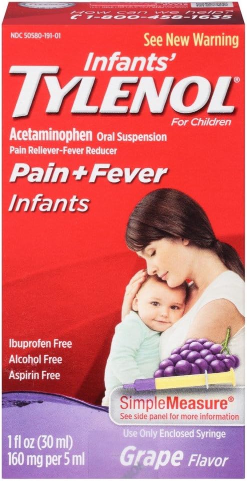 Tylenol Douleur des nourrissons + Fièvre Suspension orale Arôme de raisin - 1 oz, boîte de 3