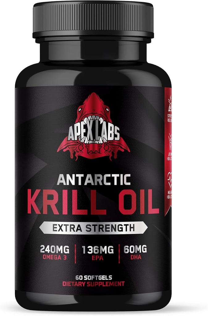 Huile de krill de l'Antarctique 1000 mg avec Omega-3s EPA, DHA, Astaxanthin et Phospholipides 60 Softgels