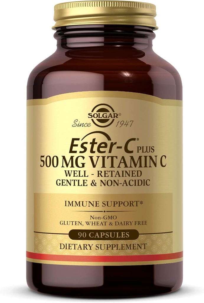 Solgar Ester-C Plus 500 mg de vitamine C avec des bioflavonoïdes à agrumes - 90 Capsules - Gentle & Non Acidic, Well Retained - Support immunitaire 24 heures sur 24 - Non-OGM, sans gluten - 90 portions