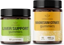 HERBAMAMA Complexe de soutien du foie et Kit Magnésium - Ensemble de complexe de soutien du foie et 400 mg Magnésium Citrate Gummies - Vegan, non-OGM, sans gélatine - 2 Pack
