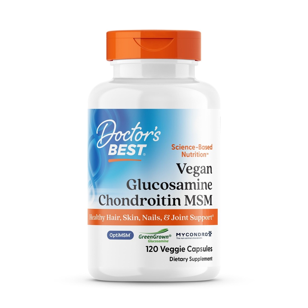 Médecins BEST Glucosamine végétalien Chondritin MSM, cheveux sains, peau, ongles, et soutien articulaire, non-OGM, sans gluten, sans soja, végan 120 capsules de légumes
