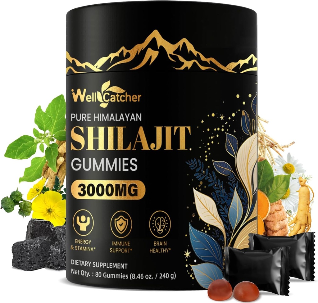 Gummies Shilajit pour hommes Femmes: Chilajit biologique pur himalayen avec Ashwagandha 85+ Trace Minerals & Fulvic Acid individuellement enveloppé pour l'énergie Brain Immunity Support Pas de sucre 40 portions