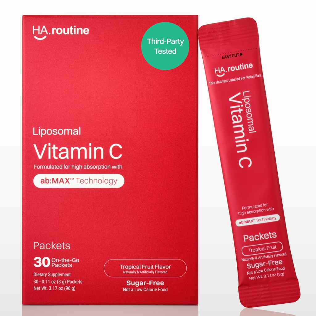 Poudre de vitamine C liposomale, Packets aromatisés sans sucre pour les adultes, 500mg Supplément de soutien immunitaire sur la route, puissant antioxydant, Booster d'énergie- 30x Packets, Saveur de fruits tropicaux