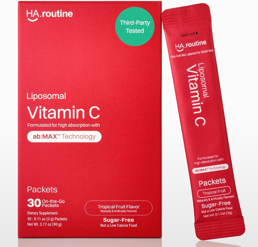 Poudre de vitamine C liposomale, Packets aromatisés sans sucre pour les adultes, 500mg Supplément de soutien immunitaire sur la route, puissant antioxydant, Booster d'énergie- 30x Packets, Saveur de fruits tropicaux