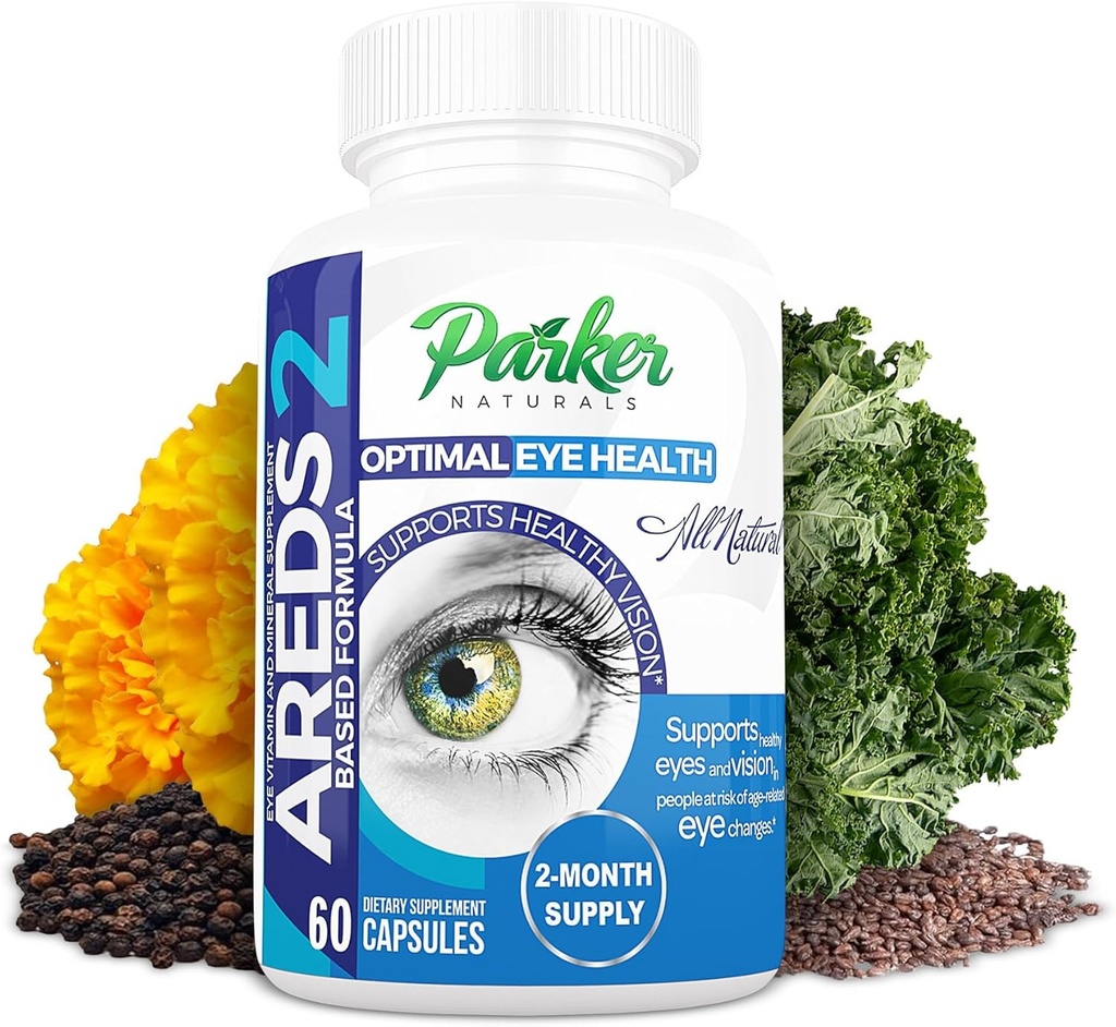 Parker Naturals Santé optimale des yeux Suppléments vitamines et minéraux, suppléments oculaires et vitamines pour la vision avec vitamine C et E, Lutéine et Zeaxanthin Suppléments, 60 capsules