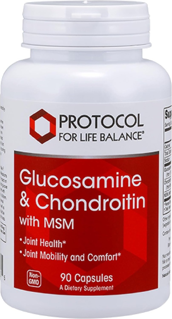 Protocole Glucosamine et Chondroïtine avec MSM - Soutien conjoint* - Supplément Chondroïtine MSM - Non-OGM et sans produits laitiers - 90 capsules de légumes
