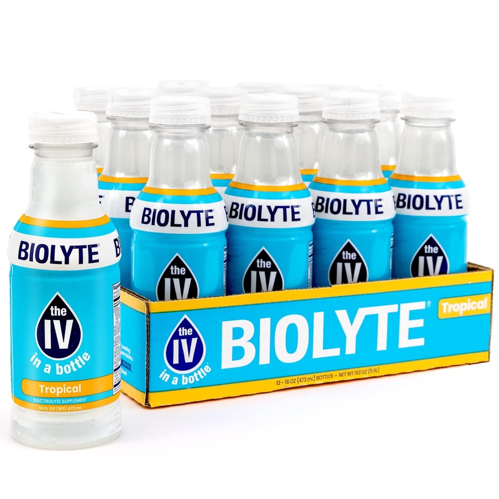 BIOLYTE boisson électrolyte - IV dans une bouteille boisson électrolyte pour hydratation rapide - Tropical, 12-Pack