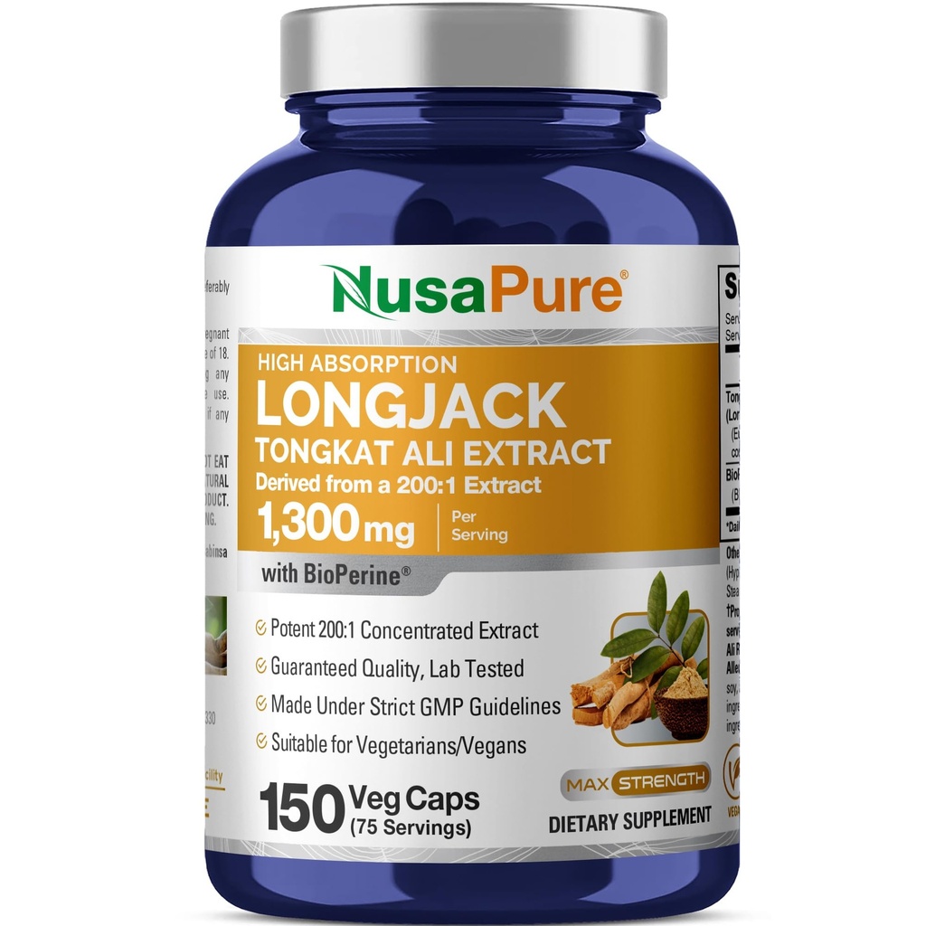 NusaPure Longjack Tongkat Ali 260 000mg 150 Veggie Caps (non-OGM, sans gluten) Biopérine