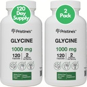 PRISTINE'S Glycine (2 Pack) 1000MG Amino Acid Supplément de soutien du sommeil Capsules - 120 jours d'approvisionnement - Recovery musculaire, Collagène et Supplément de soutien du rein - Vegan, non OGM, sans gluten
