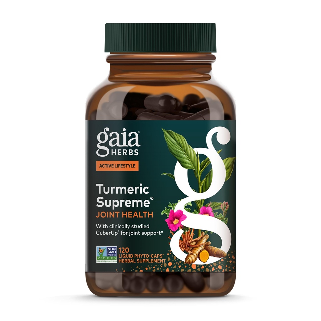 Gaia Herbs Turmeric Supreme Joint Health - Joint Support Supplement with Cucumber, Quercetin, Black Pepper, Ginger Root, Curcuminoids & More* - 120 Liquid Phyto-Caps (60 Servings)