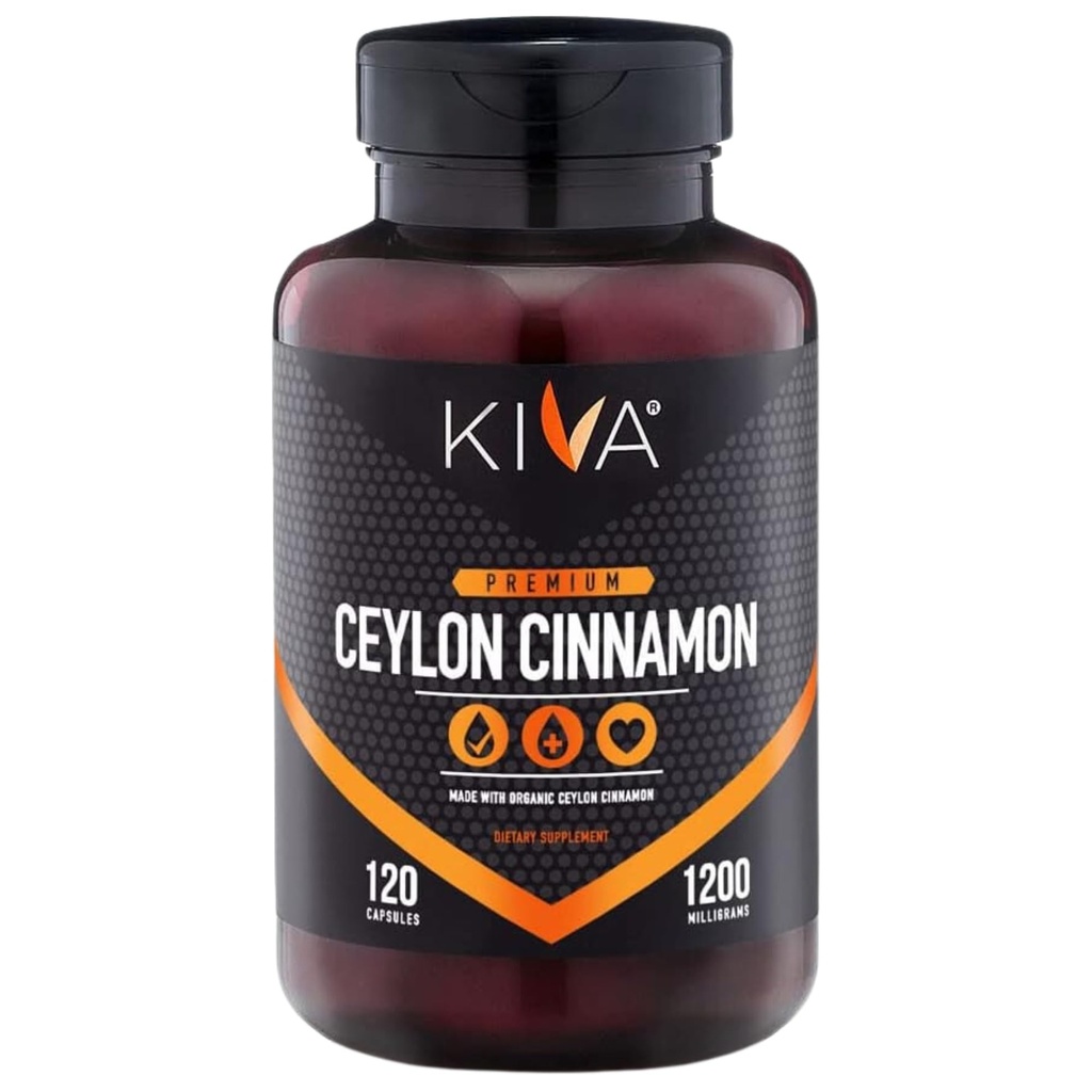Kiva Premium Ceylan Cinnamon Powder Capsules (120 Capsules de Veggie), Ceylan pur cannelle du Sri Lanka, végétalien, non OGM, sans gluten