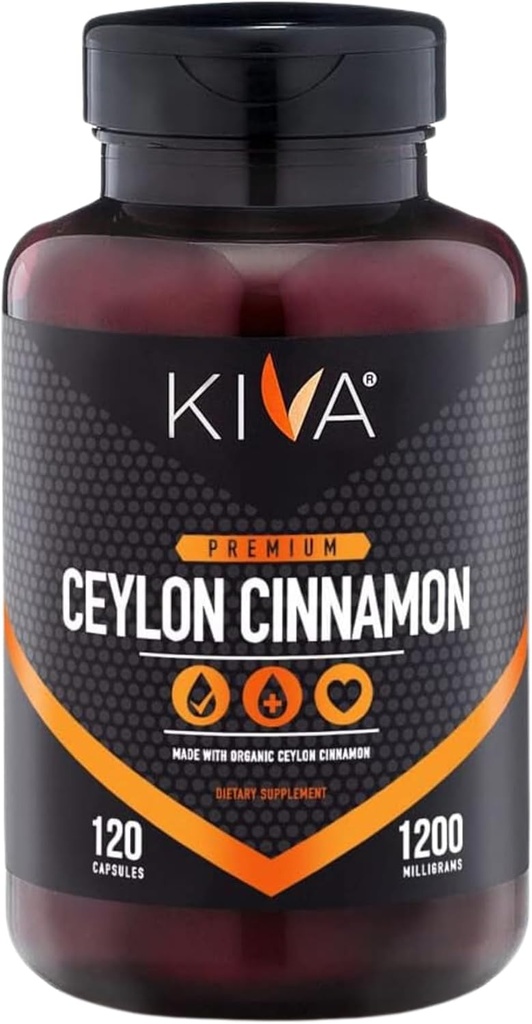 Kiva Premium Ceylan Cinnamon Powder Capsules (120 Capsules de Veggie), Ceylan pur cannelle du Sri Lanka, végétalien, non OGM, sans gluten