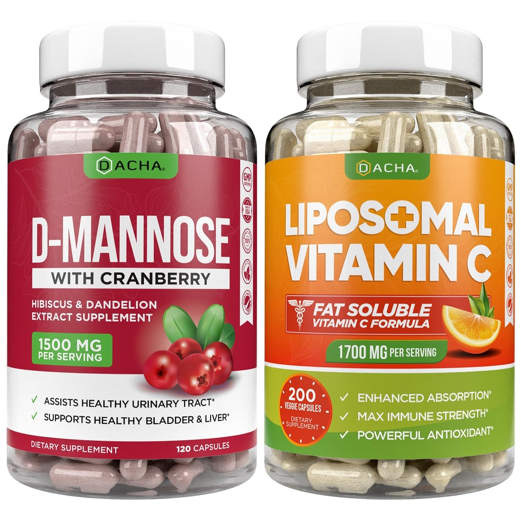 Ensemble ultime de soins de santé de l'urine – D Mannose et vitamine C liposomique, avec canneberge, Palmitate d'ascorbyle, formule d'absorption améliorée, detox, supplément alimentaire, soutien de la vésicule