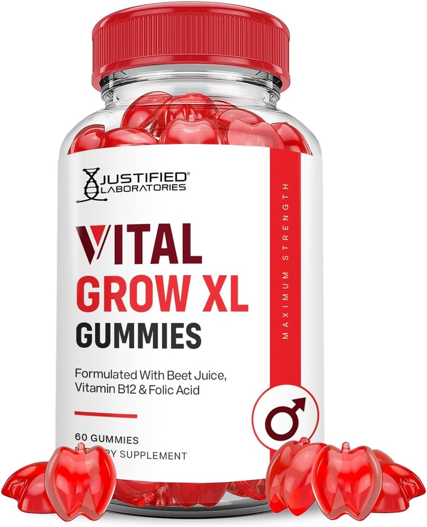 Laboratoires justifiés Vital Grow XL Performance Gummies 1000MG Formule avancée formulé avec ACV grenade Beet Juice Poudre B12 Vegan Non OGM 60 Gummys
