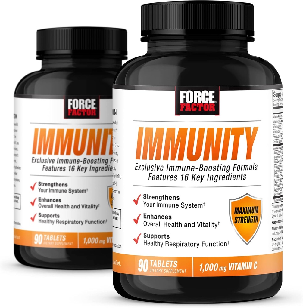 FACTEUR DE FORCE Immunity, Immune Support Booster with Elderberry and 1000mg of Vitamine C, Plus Vitamine D, Zinc, Probiotiques, Antioxydants et Echinacea for Immune Health Defense, 90 Compte (Pack of 2)