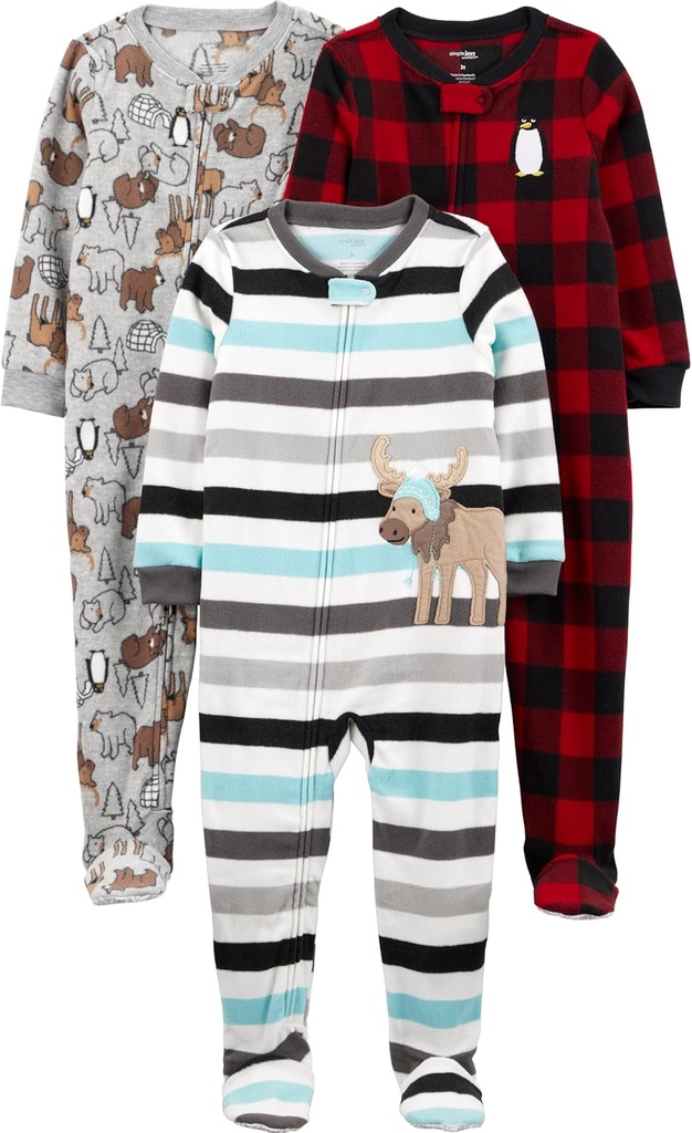 Simple Joys by Carter's Toddlers and Baby Boys' Loose-Fit Flame Resistant Fleece Footed Pajamas, Pack of 3