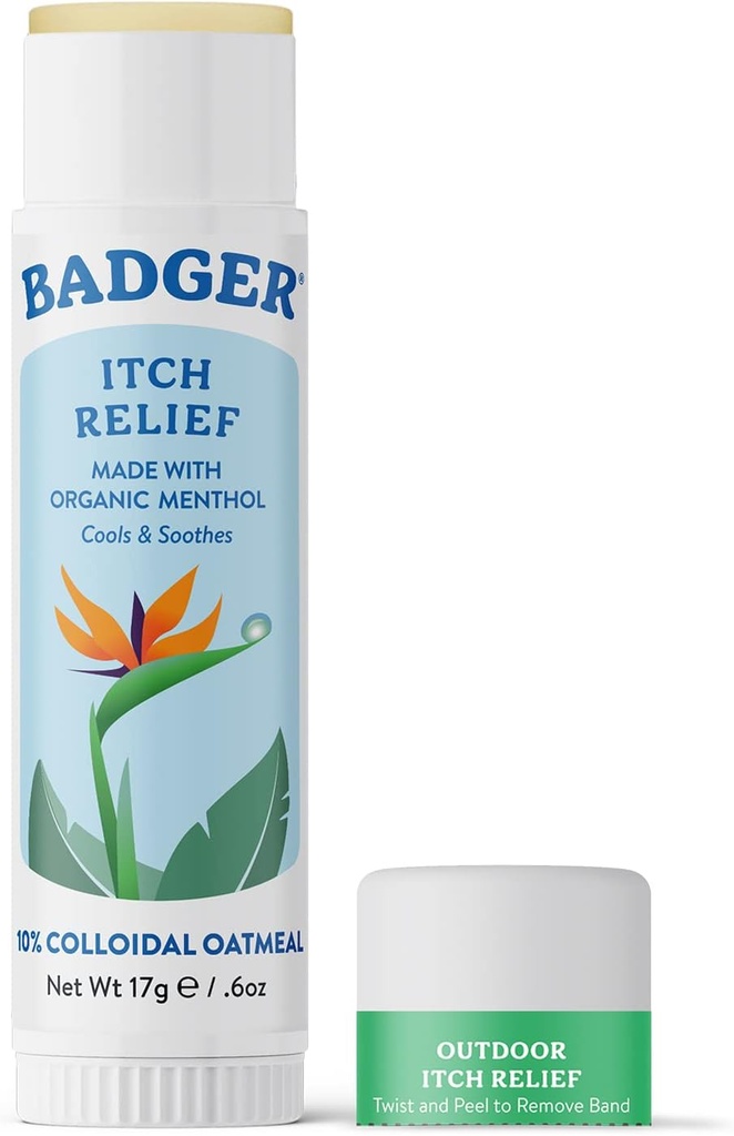 Badger Bug Bite Relief Stick, Crème naturelle et organique anti-démangeaison pour les morses de Bug, Rashes & Poison Ivy, Fast Itchy Skin Relief après la morsure, fonctionne bien, sent bon, facile à utiliser, .6 oz