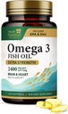 Omega 3 Huile de poisson 2400 mg - Suppléments Omega-3 Triple Strength - Santé du cerveau naturel et soutien immunitaire - Acides gras avec EPA et DHA - Supplément d'huile de poisson purifiée capturée sauvage - 120 Softgels
