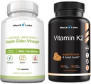 Apple Cider Vinegar Capsules with The Mother Help Improve Energy, Immunity, Digestion & Metabolism + Vitamin K2 Supplement - Full Spectrum Vitamin K2 MK7, MK4 & Calcium - 90 Capsules