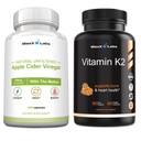 Capsules de vinaigre de cidre de pomme avec la mère aident à améliorer l'énergie, l'immunité, la digestion et le métabolisme + supplément vitamine K2 - spectre complet vitamine K2 MK7, MK4 et calcium - 90 capsules