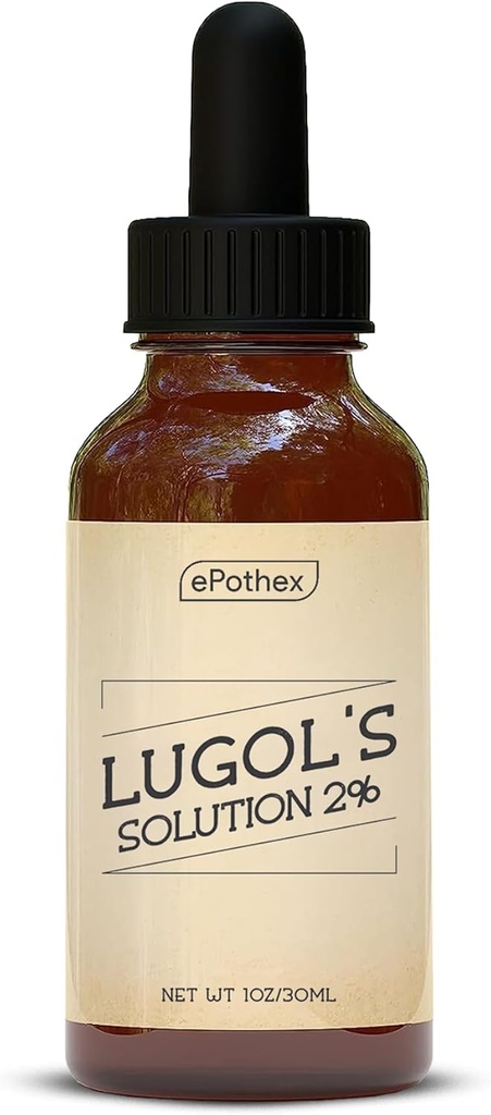 Solution Lugol 2 % 1 oz Bouteille à goutte en verre. Contient de l'iodure de potassium et de l'iode, 30ml