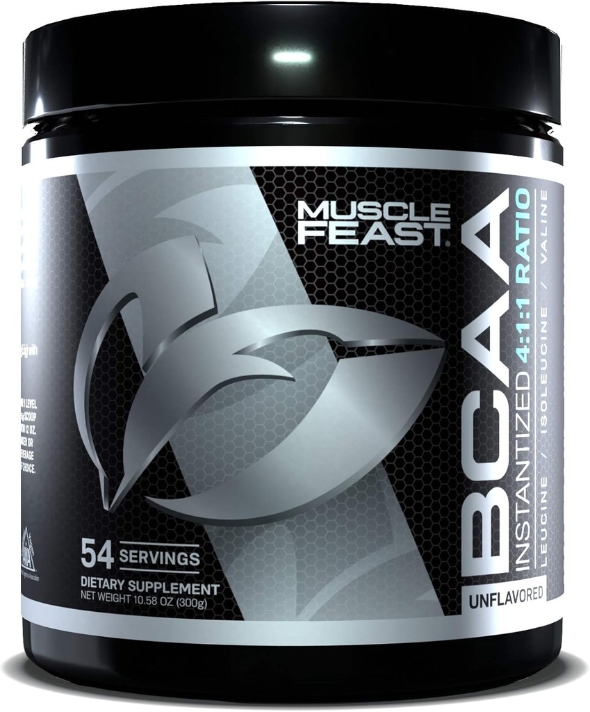 Fête musculaire Vegan BCAA poudre 4:1:1 Rapport Keto Friendly Sugar Free Recovery post-entraînement, non aromatisé, 300g...