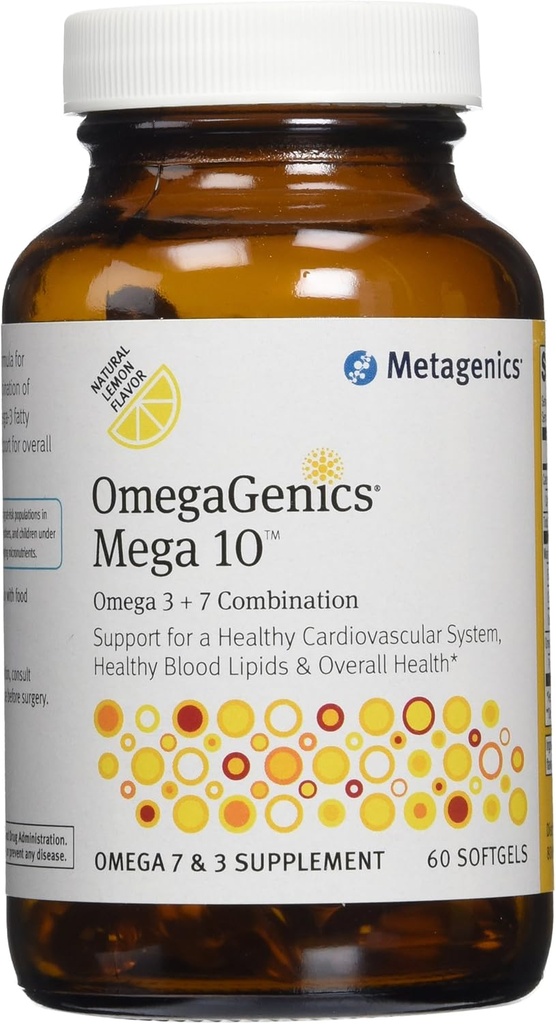 Métagène - OmegaGenics Mega 10 Omega 7 + 3 Combinaison - 60 Softgels- 2 Pack
