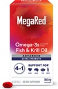 Megared Omega-3 Supplément à l'huile de poisson et de krill 900mg - MegaRed Advanced 4in1, 60 softgels, 2x Plus Omega-3, Cœur, articulaire, Supplément cerveau et yeux, Rouge, 60 Compte
