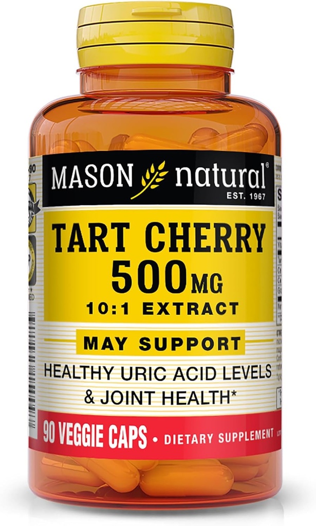 MASON NATURAL Tart Cherry 500 mg 10:1 Extrait Véggie Caps - Soutient les niveaux d'acides uriques sains et la santé articulaire*, 90 capsules