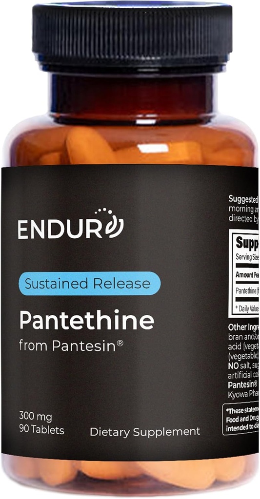 Endur Pantethine de Pantèsin, Fonction hépatique et complément de balance du cholestérol sain, Formule de libération prolongée, sans gluten, 300mg (90 comprimés)