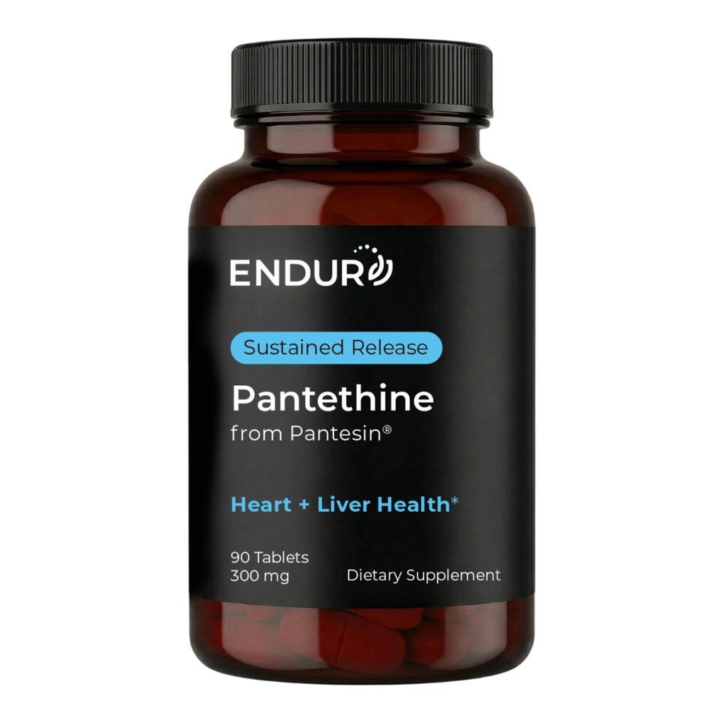 Endurance Products Endur Pantethine from Pantesin, Liver Function & Healthy Cholesterol Balance Supplement, Sustained Release Formula, Gluten Free, 300mg (90 Tablets)