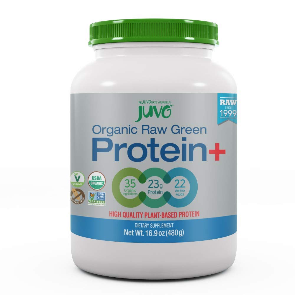 Juvo Protéine verte brute organique, végétalienne, sans gluten, non-OGM, casher, sans Stevia, 23g de protéines, profil complet d'acide amino, 16.9 Ounce
