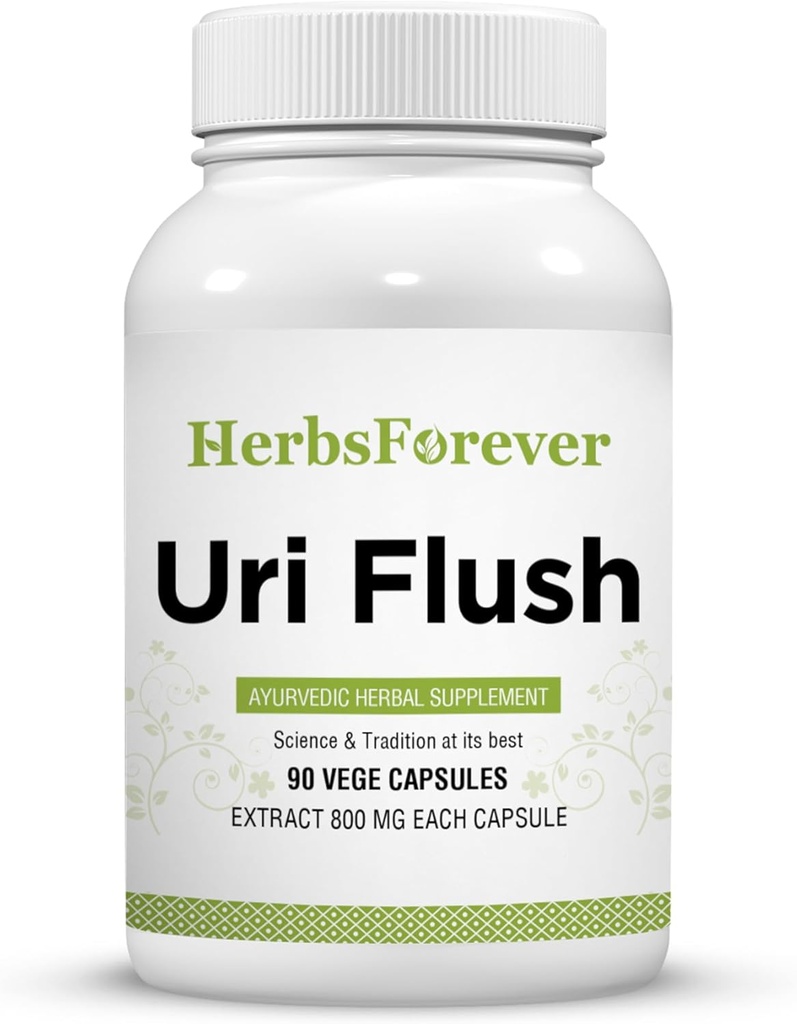 Herbsforever Uri-Flush Capsules Supplément ayurvédique à base de plantes Soutenir la fonction rénale saine et la fonction du tract urinaire 90 Capsules Vege 800 Mg Chaque