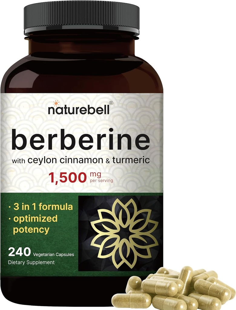 Supplément berbère 1500mg avec 1000mg Ceylan Cinnamon & 300mg Turmère, 240 Capsules de Véggies.
