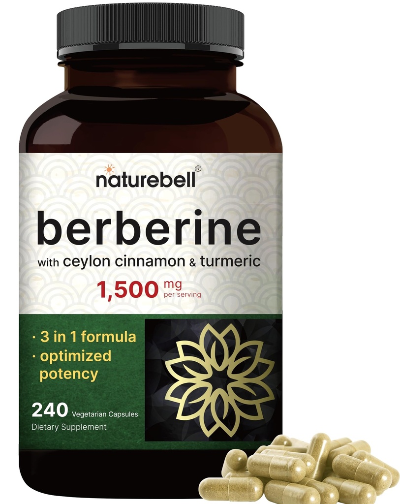 Supplément berbère 1500mg avec 1000mg Ceylan Cinnamon & 300mg Turmère, 240 Capsules de Véggies.