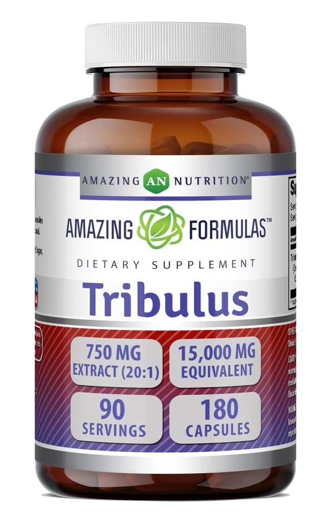 Formules étonnantes Tribulus 750 Mg Extrait 20:1Suppléments 15000 Mg Équivalent de 180 Capsules non-OGM