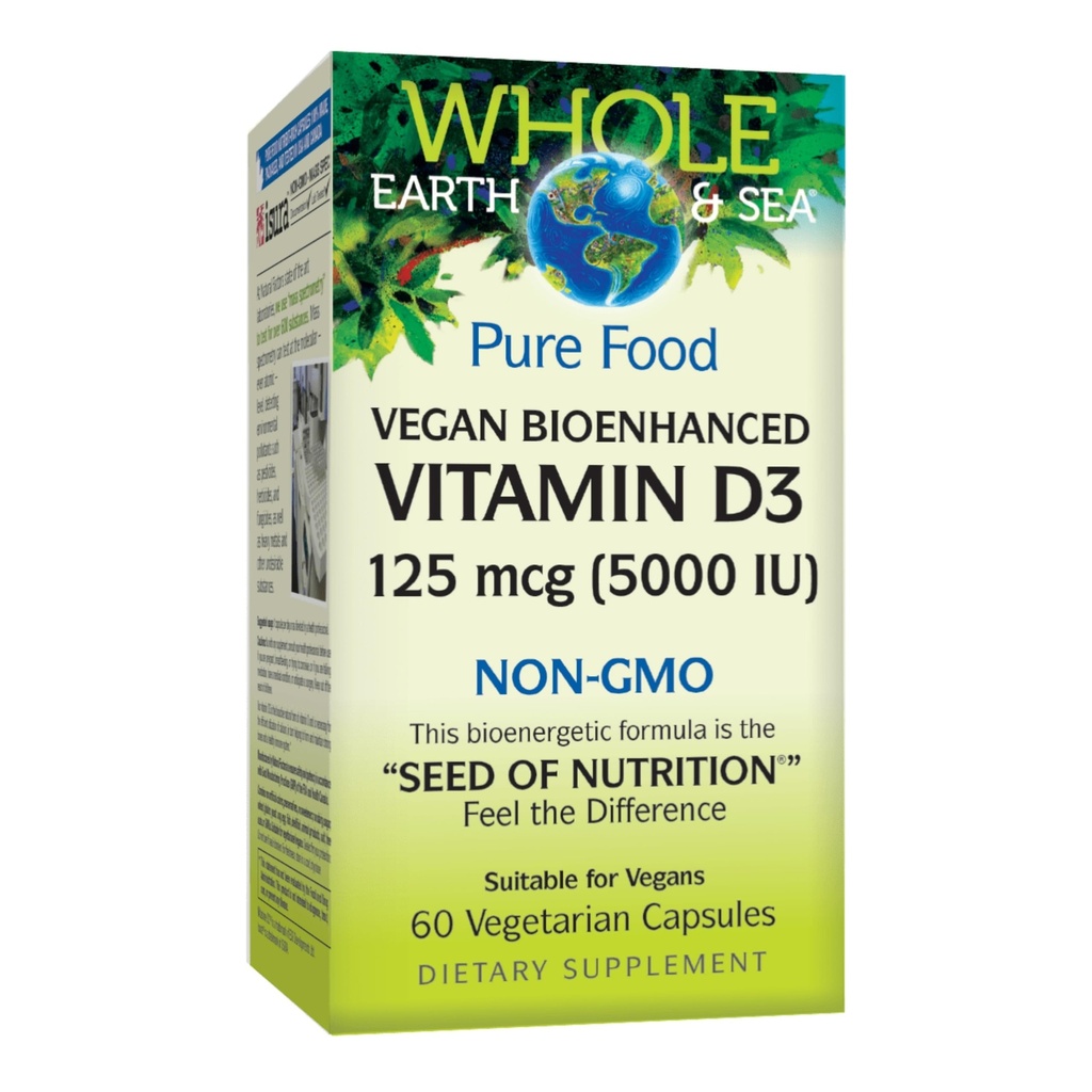 Facteurs naturels Vitamine totale de la terre et de la mer D3 125mcg (5 000 UI), Végétalien Bioenhancé, 60 Capsules végétariennes