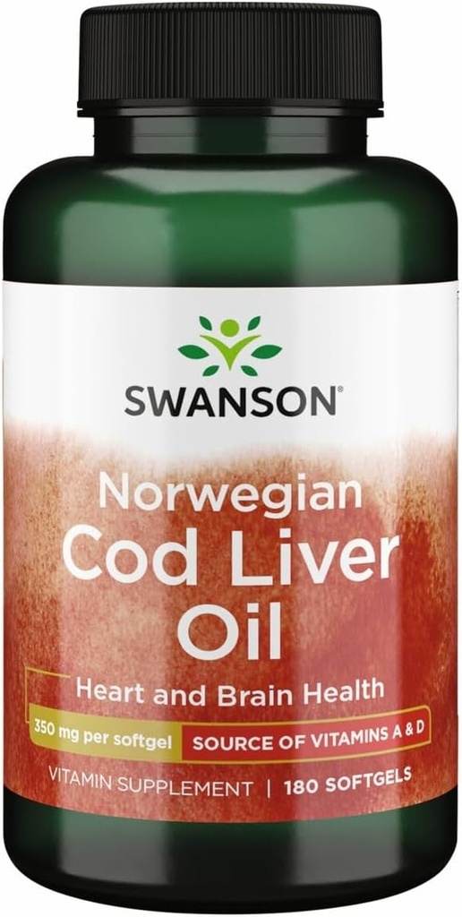Swanson Cod Liver Oil - Wellness Supplement Promoting Bone, Skin Health, Vision Support & Immune System Function w/High Absorption Vitamin A - (180 Softgels, 350mg Each)