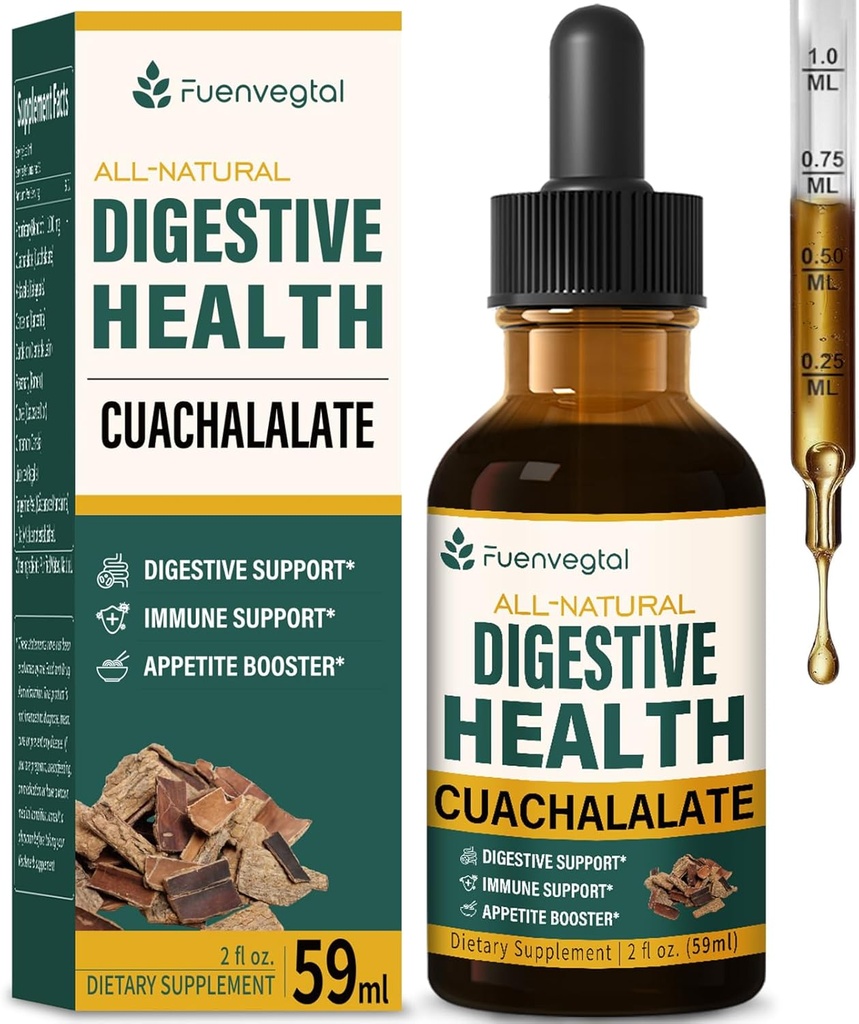 Cuachalalate Digestive Drops: Herbal Supplement w/Licorice Root, Dandelion, Clove, Cancerina, & Kalawalla Extracts for Upset Stomach Relief, Gastric Health, & Immune System Support. 2oz