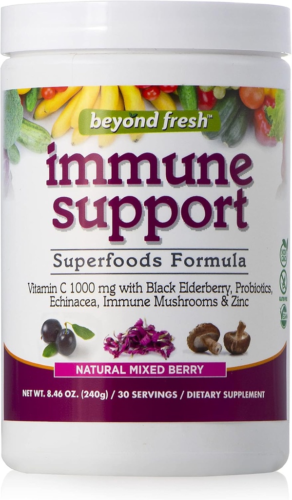 Au-delà du support immune frais, Superfoods Formula, Potent Antioxydants, Natural Mixed Berry Flavor, 8.46 Ounce