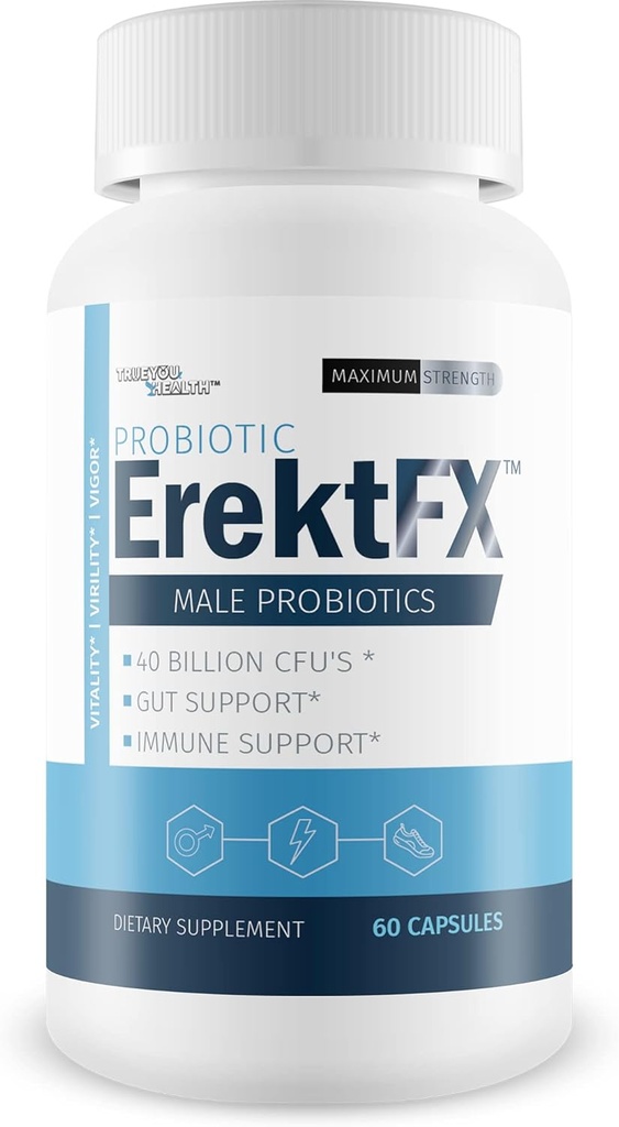 Probiotique ErektFx - Probiotiques mâles - Soulèvez votre santé de la gueule pour soutenir votre esprit et votre corps - Plus de 40 milliards de CFU de probiotiques formulés pour les hommes - Soutien Amélioration de la santé globale