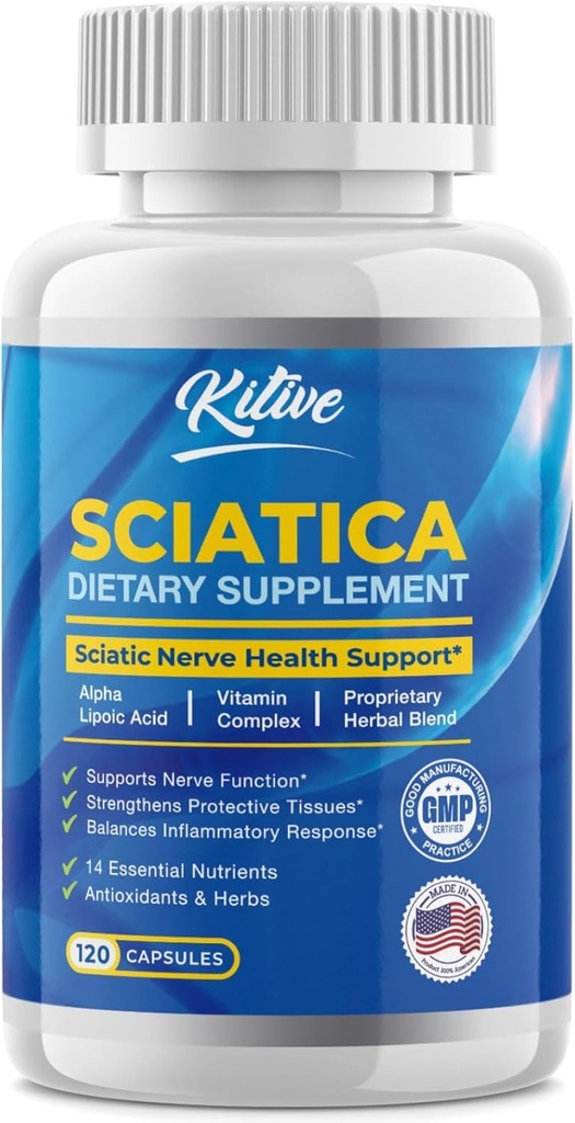 Sciatique Nerve Relief: Supplément de support avancé pour Sciatique – Potent Alpha Lipoïque Acid & Turmeric & Herbal Relief Ingrédients – Fabriqué aux États-Unis, 120 Capsules (120 Compte (Paquet de 1), Non aromatisé)