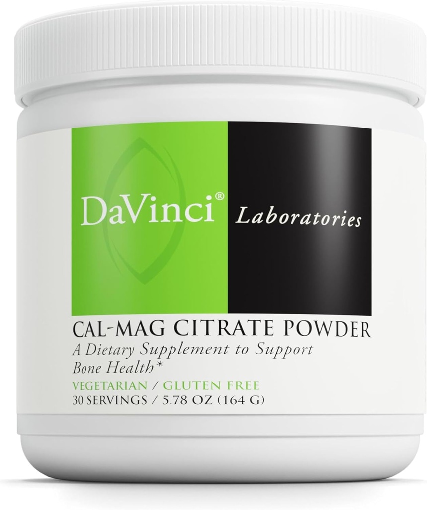 DAVINCI Labs Cal-Mag Citrate Powder - soutient la santé osseuse* - Supplément alimentaire avec vitamine D2, magnésium et calcium - Végétarien - Sans gluten - 30 portions