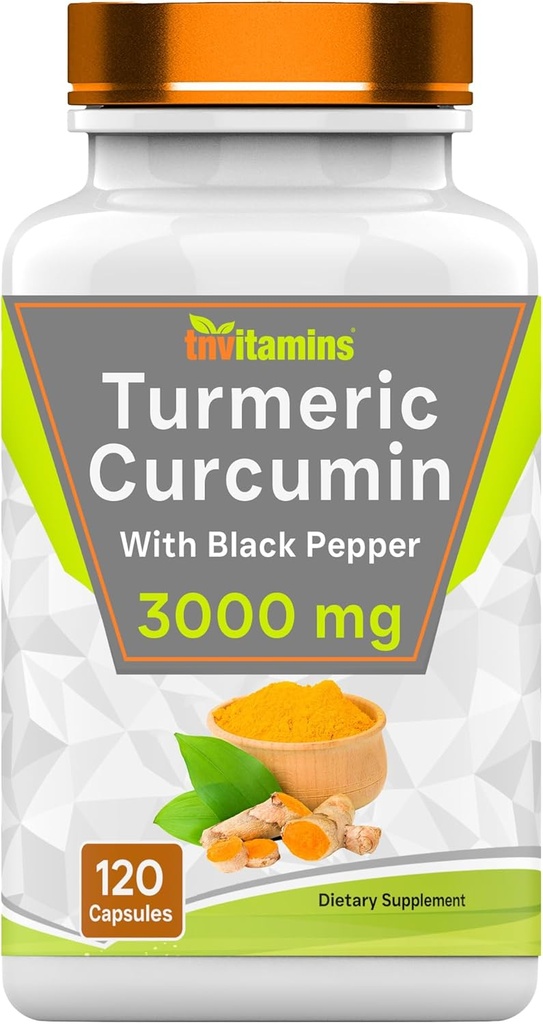tnvitamins Curcumine curcumine gélules avec poivre noir de 3000 MG - 120 Capsules de l'Extra Strength Golden Curcumine Supplément de l'Extra Strength Turmeric Curcumine