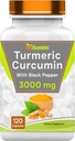 tnvitamins Turmeric Curcumin Capsules with Black Pepper | 3000 MG - 120 Capsules | Extra Strength Golden Turmeric Curcumin Supplement | Non-GMO | Produced in The USA