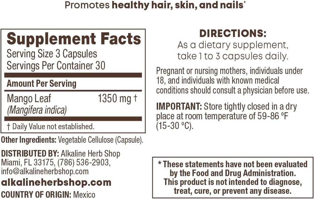 Alkaline Herb Shop Mango Leaf Supplément 90 Capsules