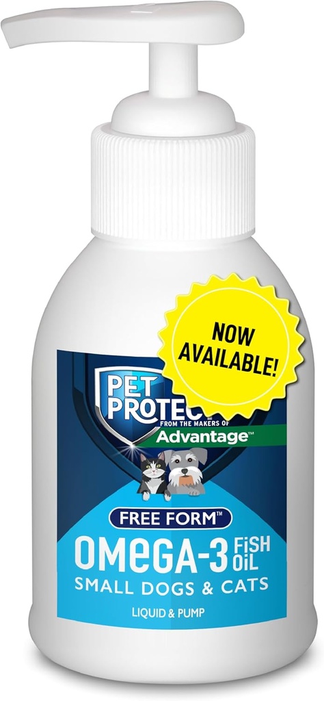 Pet Protect Cat & Small Dog Omega-3 Supplément, mélange de forme libre propriétaire, supporte une réponse inflammatoire normale, pompe liquide, 4-oz.