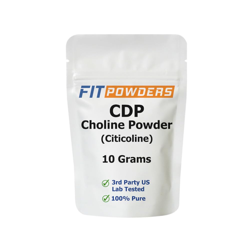 Poudre de citicoline, poudre de choline CDP pure avec scoop, non-OGM, supplément cognitif pour la mémoire et l'apprentissage (10 grammes)