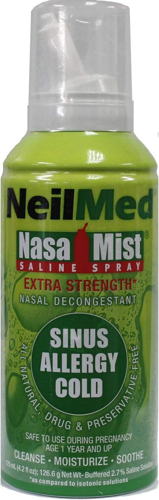 NeilMed Extra Strength NasaMist Saline Nasal Spray Drug Free Nasal Decongestant 4.2 fl oz, (Pack of 2)